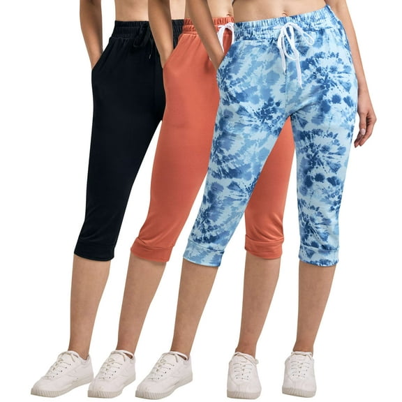 3-Pack: Women's Capri Silky Soft Joggers Cuffed Athletic Comfy Casual Sweatpants with Pockets (Available in Plus Size)