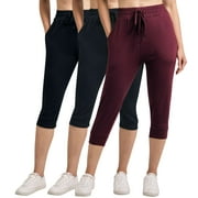 REAL ESSENTIALS 3-Pack: Women's Capri Silky Soft Joggers Cuffed Athletic Comfy Casual Sweatpants with Pockets (Available in Plus Size)