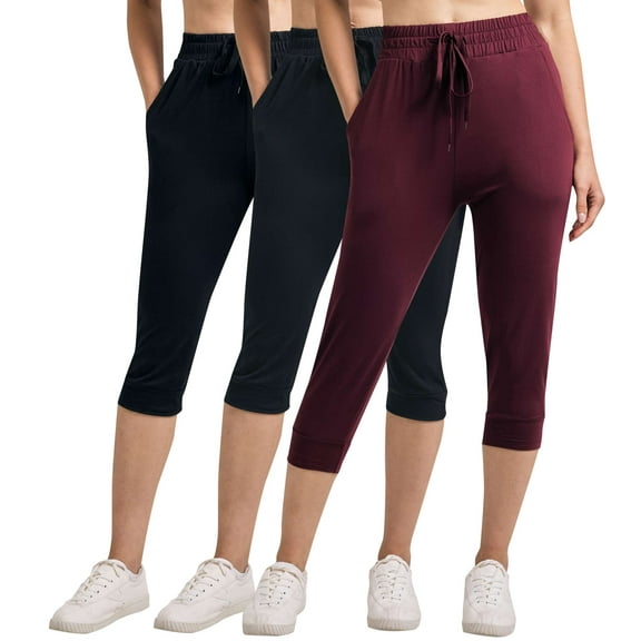3-Pack: Women's Capri Silky Soft Joggers Cuffed Athletic Comfy Casual Sweatpants with Pockets (Available in Plus Size)