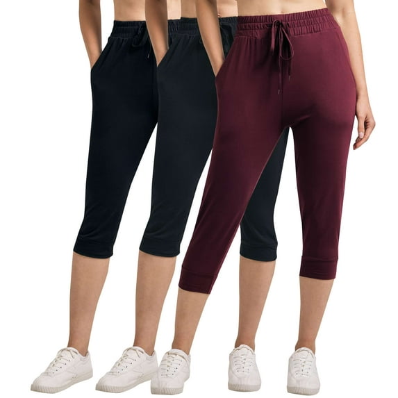 3-Pack: Women's Capri Silky Soft Joggers Cuffed Athletic Comfy Casual Sweatpants with Pockets (Available in Plus Size)