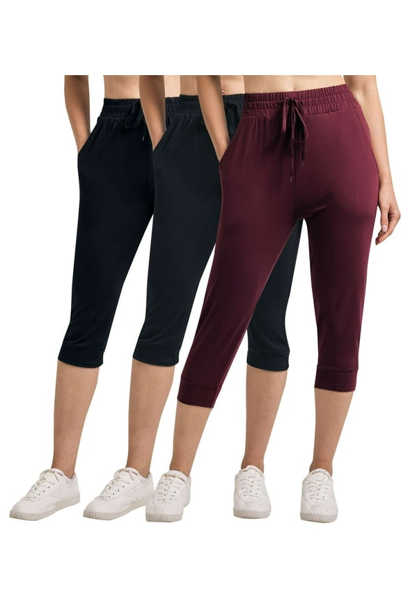 3-Pack: Women's Capri Silky Soft Joggers Cuffed Athletic Comfy Casual Sweatpants with Pockets (Available in Plus Size)