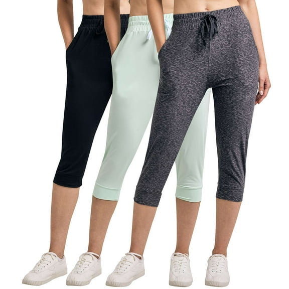 3-Pack: Women's Capri Silky Soft Joggers Cuffed Athletic Comfy Casual Sweatpants with Pockets (Available in Plus Size)