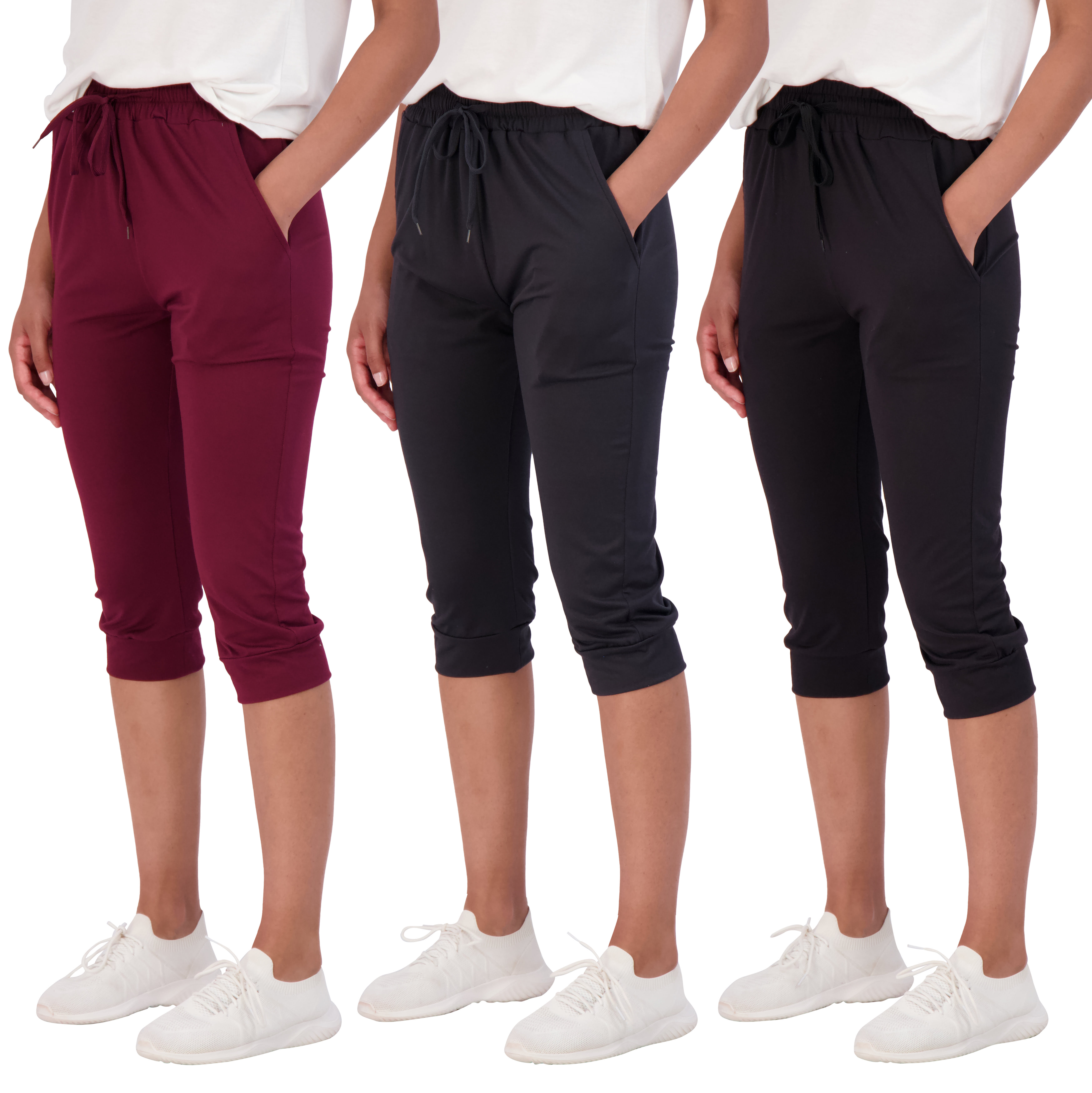 3Pack Women's Capri Silky Soft Joggers Cuffed Athletic Comfy Casual Sweatpants with Pockets