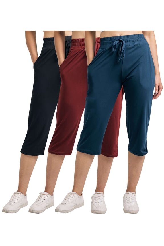 3-Pack: Women's Capri Open Bottom Soft Sweatpants with Drawstring (Available in Plus Size)