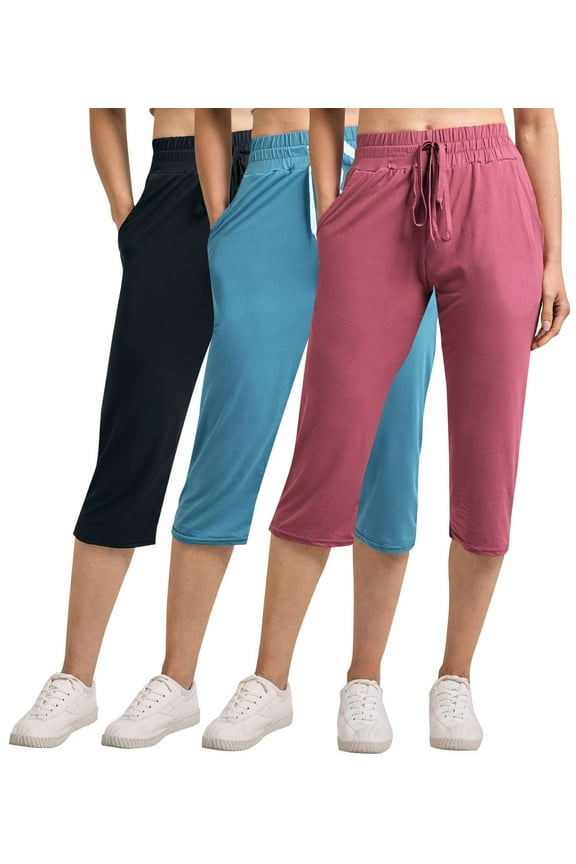 3-Pack: Women's Capri Open Bottom Soft Sweatpants with Drawstring (Available in Plus Size)