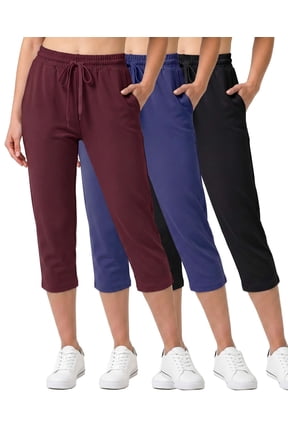 3 Pack: Women's Capri Open Bottom Sweatpants - Casual Lounge Athletic Workout Yoga Pants with Pockets (Plus)