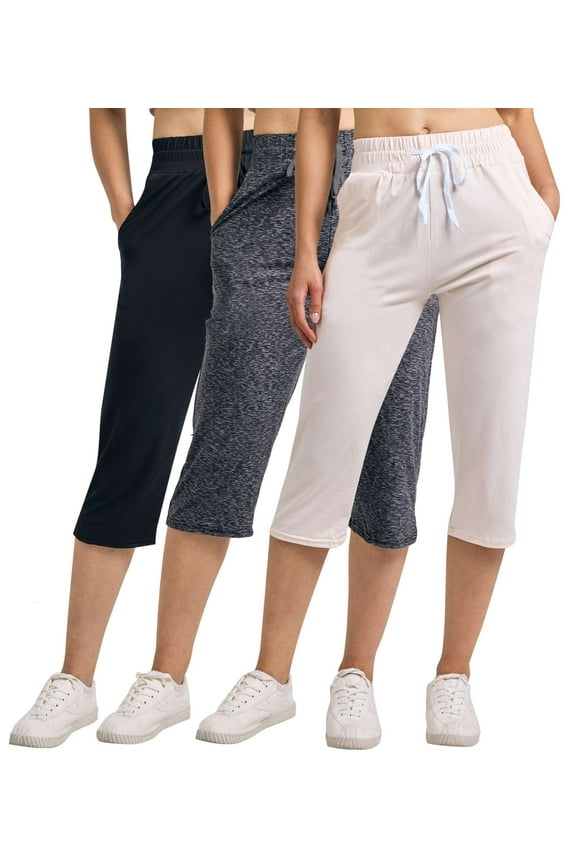 3-Pack: Women's Capri Open Bottom Soft Sweatpants with Drawstring (Available in Plus Size)