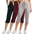 thumbnail image 1 of Real Essentials 3 Pack: Women's Capri Open Bottom Sweatpants - Casual Lounge Athletic Workout Yoga Pants with Pockets (Plus), 1 of 7