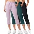 thumbnail image 1 of Real Essentials 3 Pack: Women's Capri Open Bottom Sweatpants - Casual Lounge Athletic Workout Yoga Pants with Pockets (Plus), 1 of 7