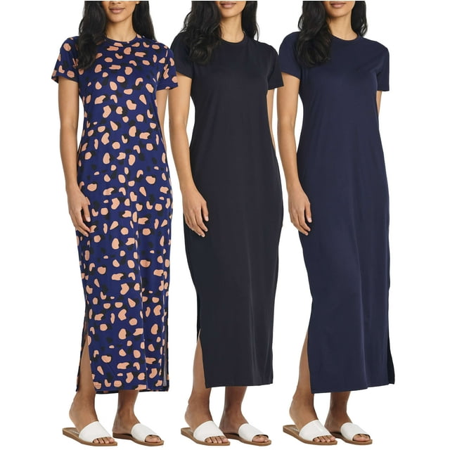 3-Pack: Women’s Casual Short Sleeve Maxi Dress – Summer Dress with Slit & Pockets (Available in Plus Size)