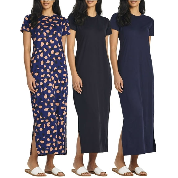 3-Pack: Women’s Casual Short Sleeve Maxi Dress – Summer Dress with Slit & Pockets (Available in Plus Size)