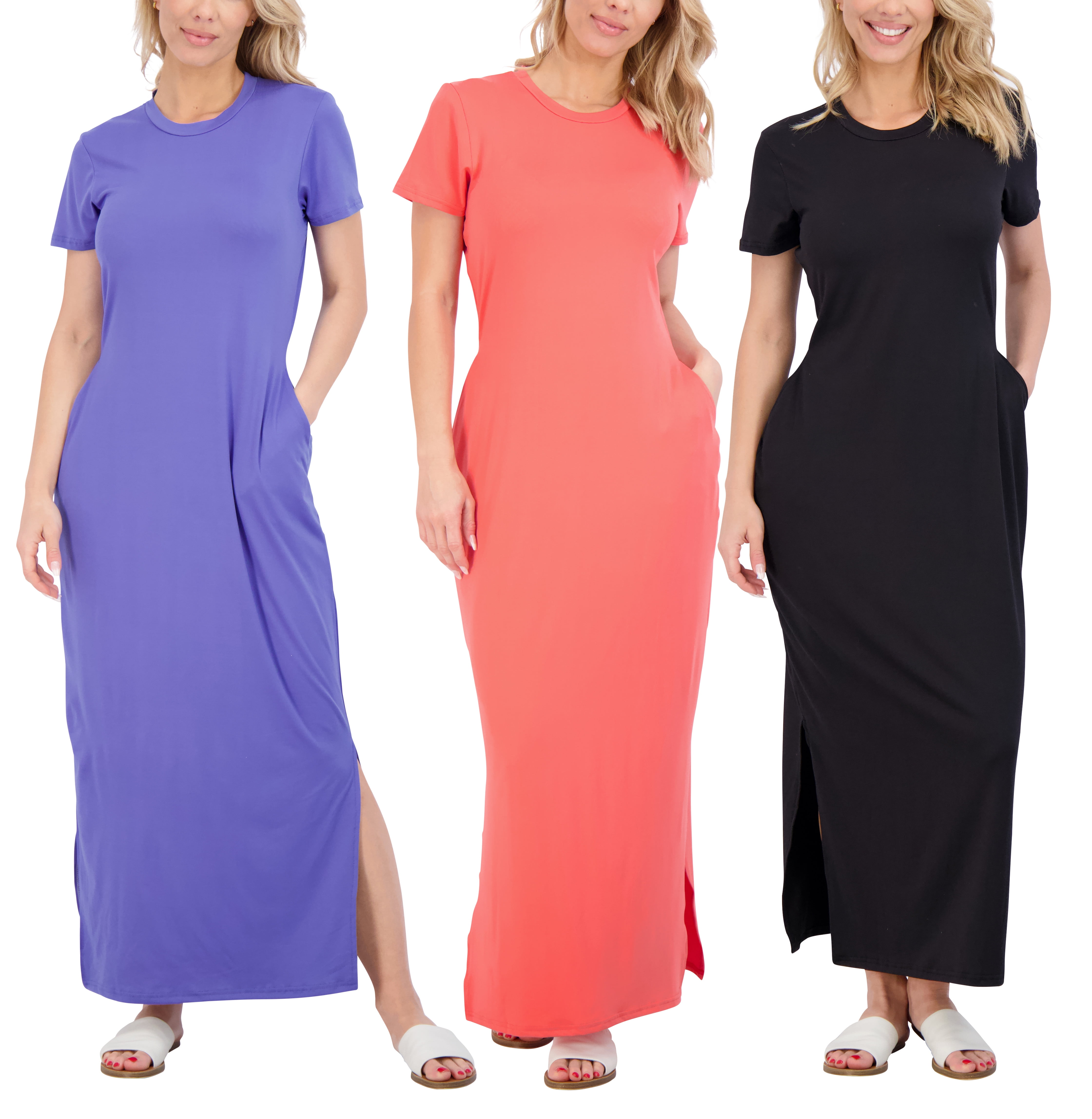 3-Pack: Women’s Casual Long Sleeve Maxi Dress with Slit & Pockets ...
