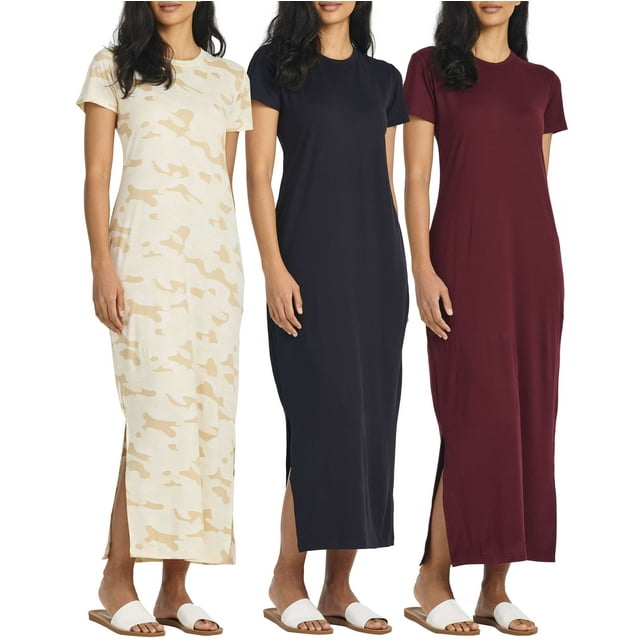 3-Pack: Women’s Casual Short Sleeve Maxi Dress – Summer Dress with Slit & Pockets (Available in Plus Size)