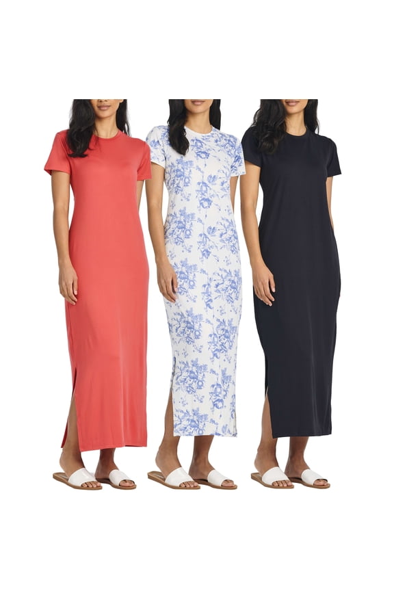 3-Pack: Women’s Casual Short Sleeve Maxi Dress – Summer Dress with Slit & Pockets (Available in Plus Size)