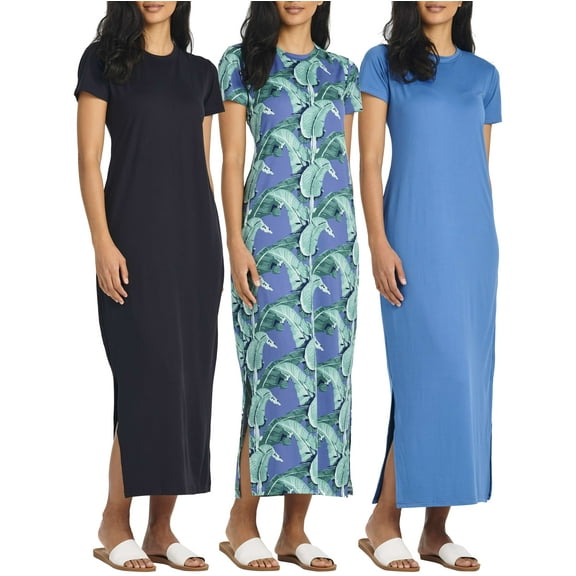 3-Pack: Women’s Casual Short Sleeve Maxi Dress – Summer Dress with Slit & Pockets (Available in Plus Size)