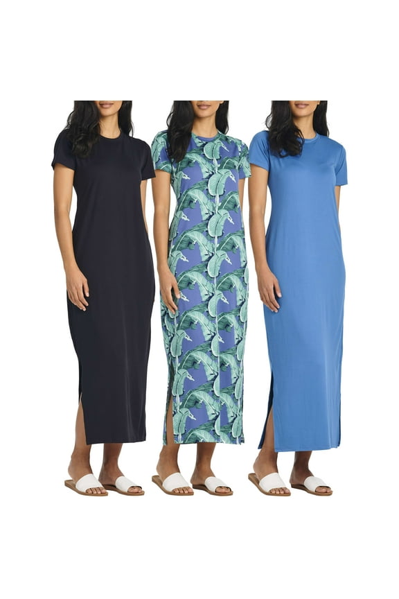 3-Pack: Women’s Casual Short Sleeve Maxi Dress – Summer Dress with Slit & Pockets (Available in Plus Size)
