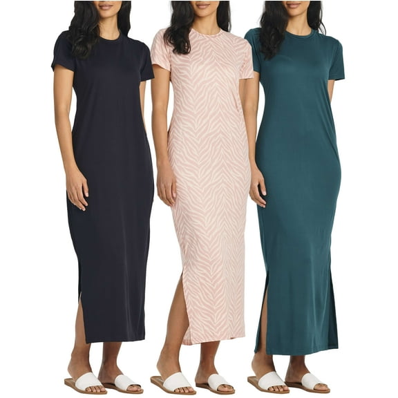 3-Pack: Women’s Casual Short Sleeve Maxi Dress – Summer Dress with Slit & Pockets (Available in Plus Size)