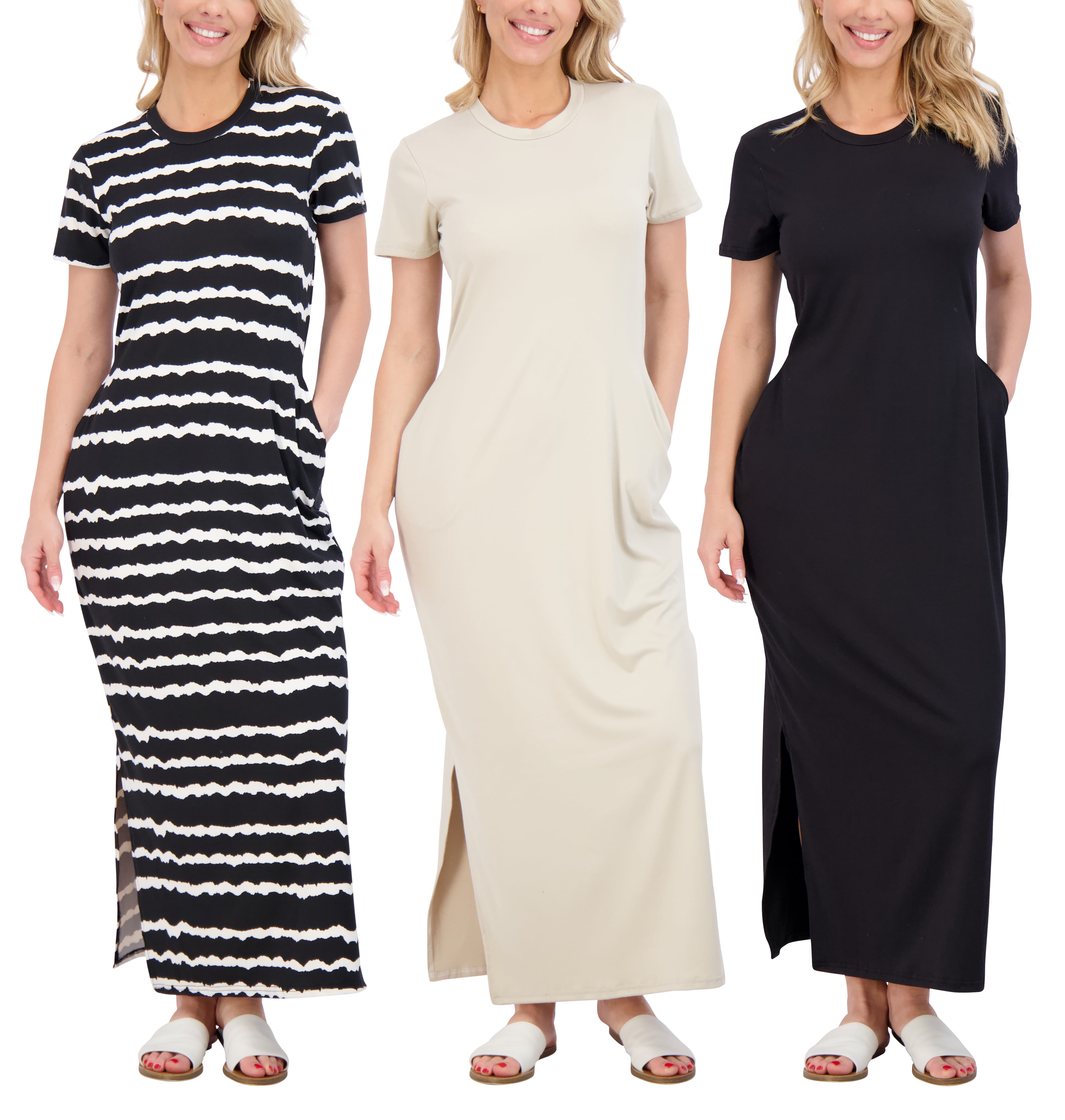 3 Pack: Womens Long Full Short Sleeve Dress Slit Summer Dresses t