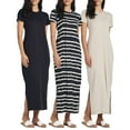 thumbnail image 1 of 3-Pack: Women’s Casual Short Sleeve Maxi Dress – Summer Dress with Slit & Pockets (Available in Plus Size), 1 of 7