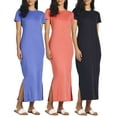thumbnail image 1 of 3-Pack: Women’s Casual Short Sleeve Maxi Dress – Summer Dress with Slit & Pockets (Available in Plus Size), 1 of 7