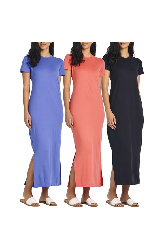 3-Pack: Women’s Casual Short Sleeve Maxi Dress – Summer Dress with Slit & Pockets (Available in Plus Size)