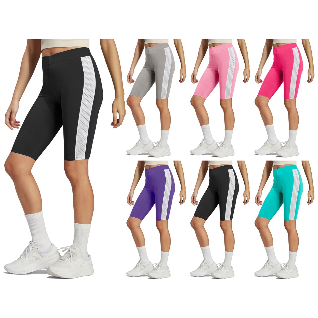 3 Pack Women s Classic Breathable High Waist Biker Shorts with 4 Way Stretch Mesh Detail Walmart