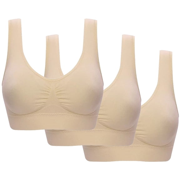 3 Pack Women's Comfort Workout Sports Bra, Seamless Low-Impact Activity Sleep Bras with Removable Pads for Daily Wear and Sports, M-3XL