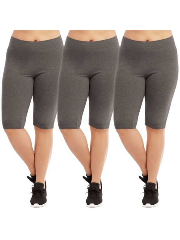 3 Pack Women's Cotton Biker Shorts Leggings Knee Length High Waisted No See-Through Athletic Workout Running Cycling Yoga Tummy Control Activewear