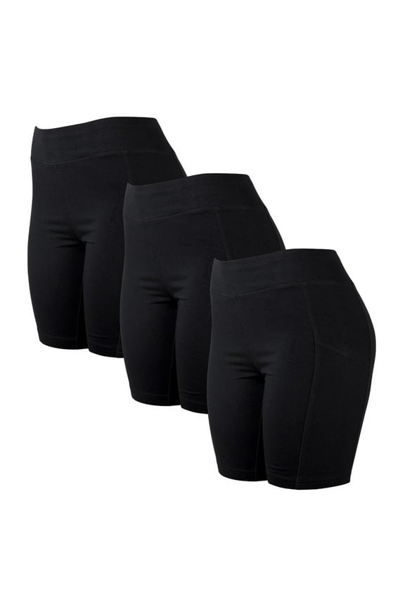 3 Pack Women's Cotton Biker Shorts Leggings With Pockets Stretchy High Waisted No See-Through Workout Running Cycling Tummy Control Comfort Activewear
