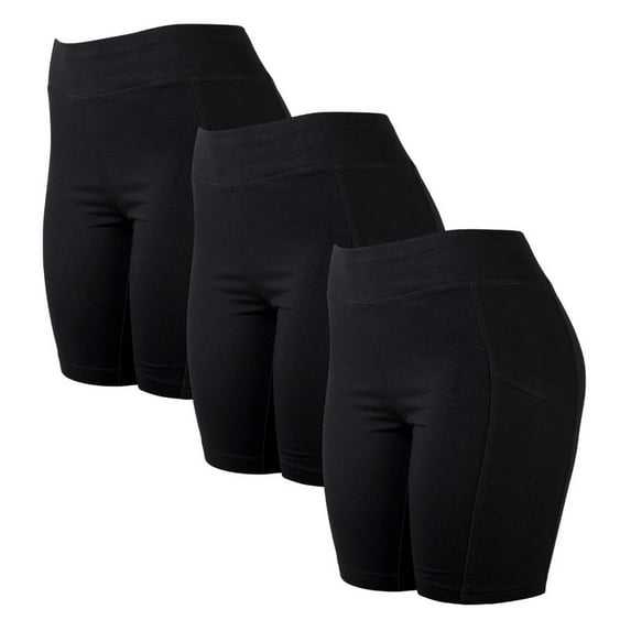 3 Pack Women's Cotton Biker Shorts Leggings With Pockets Stretchy High Waisted No See-Through Workout Running Cycling Tummy Control Comfort Activewear