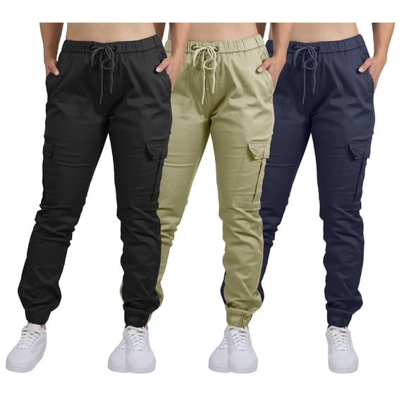 3-Pack Women's Cotton Flex Stretch Cargo Jogger Pants (Sizes, S-2XL)