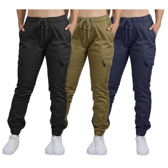 3-Pack Women's Cotton Flex Stretch Cargo Jogger Pants (Sizes, S-2XL)