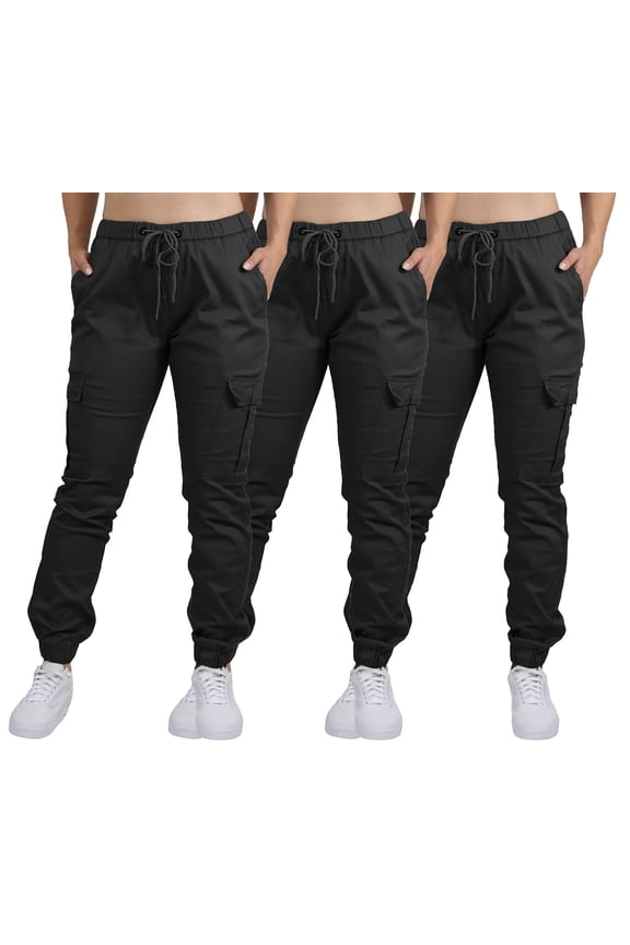 3-Pack Women's Cotton Flex Stretch Cargo Jogger Pants (Sizes, S-2XL)