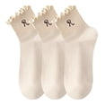 thumbnail image 1 of 3-Pack Women's Crew Socks with Ruffle Lettuce Edge Trim and Delicate Embroidered Detail, Beige, 1 of 4
