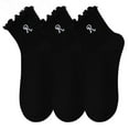 thumbnail image 1 of 3-Pack Women's Crew Socks with Ruffle Lettuce Edge Trim and Delicate Embroidered Detail, Black, 1 of 5