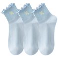 thumbnail image 1 of 3-Pack Women's Crew Socks with Ruffle Lettuce Edge Trim and Delicate Embroidered Detail, Blue, 1 of 3