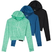3 Pack: Women's Dry-Fit Long Sleeve Cropped Hoodie - Athletic Hooded Crop Sweatshirt (Available in Plus Size)