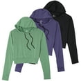 thumbnail image 1 of 3 Pack: Women's Dry-Fit Long Sleeve Cropped Hoodie - Athletic Hooded Crop Sweatshirt (Available in Plus Size), 1 of 6