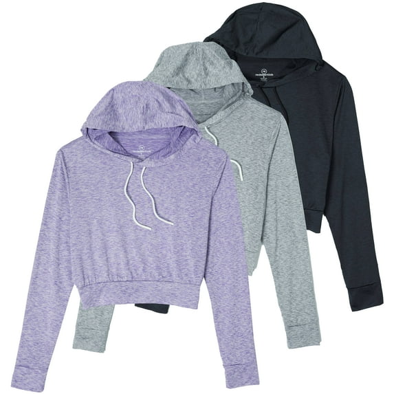 3 Pack: Women's Dry-Fit Long Sleeve Cropped Hoodie - Athletic Hooded Crop Sweatshirt (Available in Plus Size)