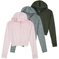 thumbnail image 1 of 3 Pack: Women's Dry-Fit Long Sleeve Cropped Hoodie - Athletic Hooded Crop Sweatshirt (Available in Plus Size), 1 of 6