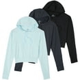 thumbnail image 1 of 3 Pack: Women's Dry-Fit Long Sleeve Cropped Hoodie - Athletic Hooded Crop Sweatshirt (Available in Plus Size), 1 of 6