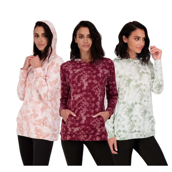 3 Pack: Women's Dry Fit Long-Sleeve Hoodie Pullover Sweatshirt Pocket - Active Lounge (Available In Plus)
