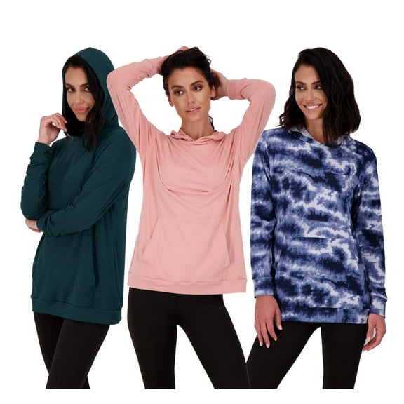 3 Pack: Women's Dry Fit Long-Sleeve Hoodie Pullover Sweatshirt Pocket - Active Lounge (Available In Plus)