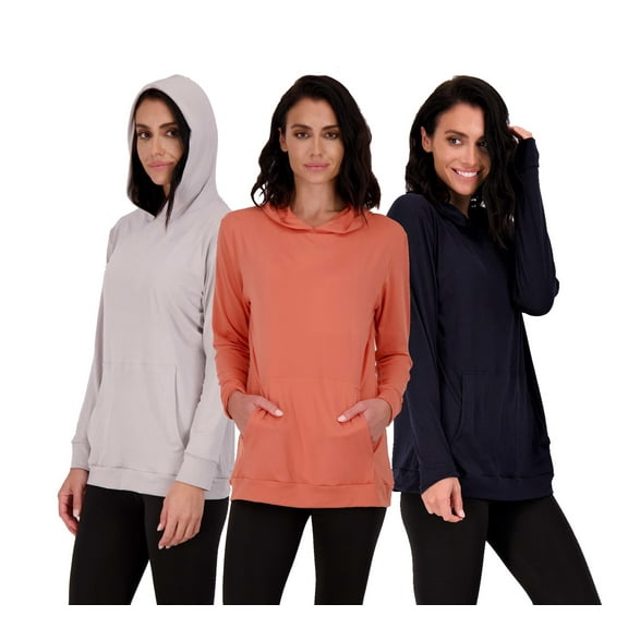 3 Pack: Women's Dry Fit Long-Sleeve Hoodie Pullover Sweatshirt Pocket - Active Lounge (Available In Plus)