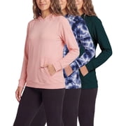 3 Pack: Women's Dry Fit Long-Sleeve Hoodie Pullover Sweatshirt Pocket - Active Lounge (Available In Plus)