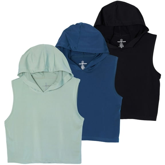 3 Pack: Women's Dry-Fit Sleeveless Cropped Tank Top Hoodie - Athletic Crop Sweatshirt