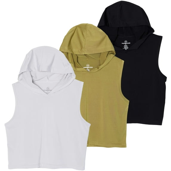3 Pack: Women's Dry-Fit Sleeveless Cropped Tank Top Hoodie - Athletic Crop Sweatshirt