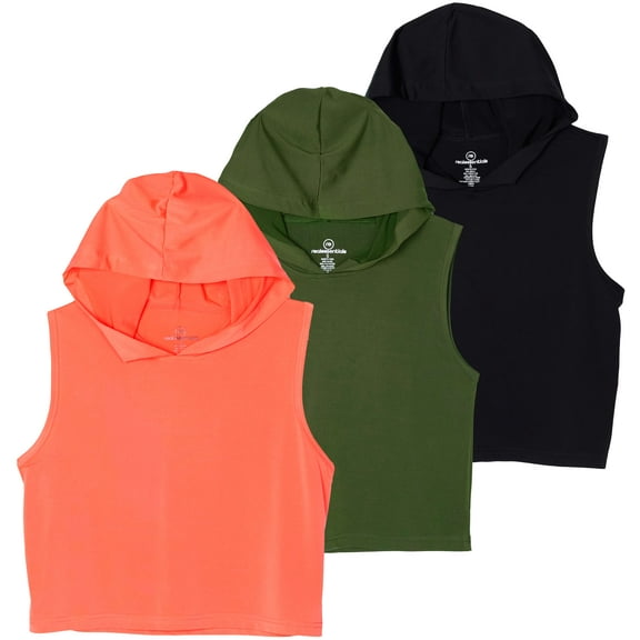 3 Pack: Women's Dry-Fit Sleeveless Cropped Tank Top Hoodie - Athletic Crop Sweatshirt