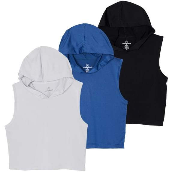 3 Pack: Women's Dry-Fit Sleeveless Cropped Tank Top Hoodie - Athletic Crop Sweatshirt