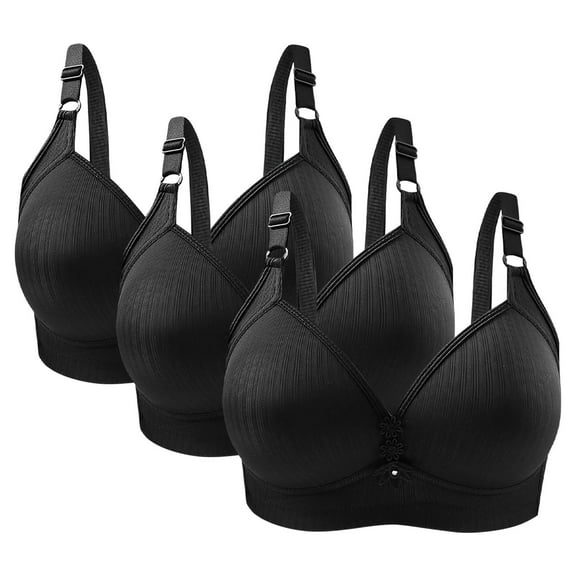 3 Pack Women's Everyday Bras Adjustable Solid Comfy Lounge Daily Bralettes Wireless Comfort Deep V Underwear Bra